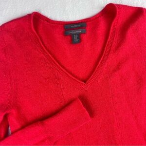SAFFRON Womens 100% Cashmere Open Weave Long Sleeve Melon Colored Sweater-Small